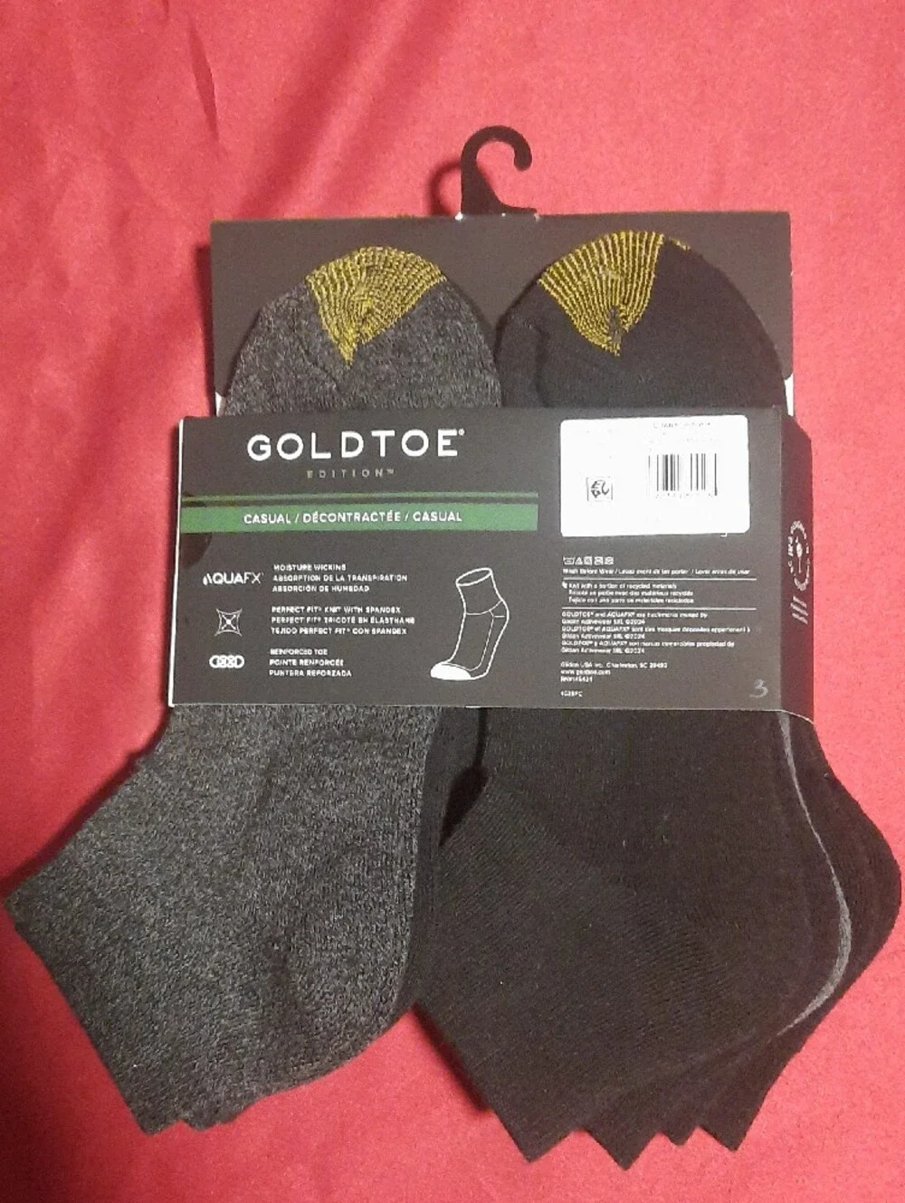 Gold Toe Men's Quarter Socks Black and Gray with Gold Toe Accent 6 Pack